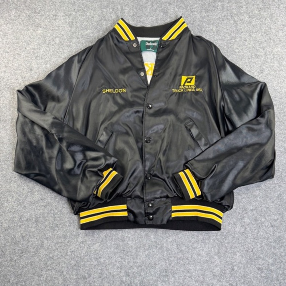 Vintage Packard Truck Lines Inc. Jacket Mens Size L Black Yellow Embroidered‎